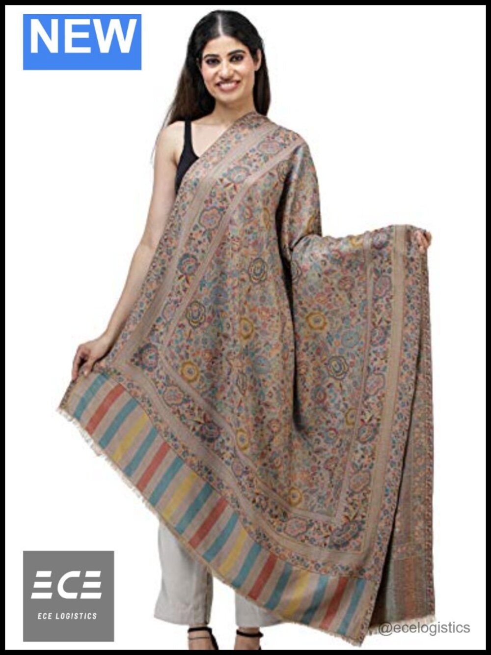 Jamawar Wool Shawl Woven Floral Multicolored Thread Wrap